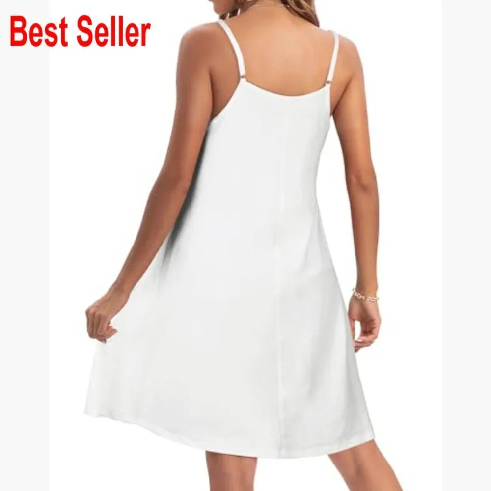 Cotton Blend Spaghetti Strap Sundress with Pockets Loose Fit